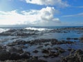 Coastline and rugged lava rocks called DragonÃ¢â¬â¢s Teeth and crashing waves at Makaluapuna Point near Kapalua, Maui, HI, USA Royalty Free Stock Photo